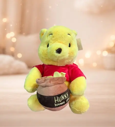 Peluche Winnie Pooh clásico con suéter rojo y tarro de miel - Brinda abrazos reconfortantes y decora habitaciones infantiles