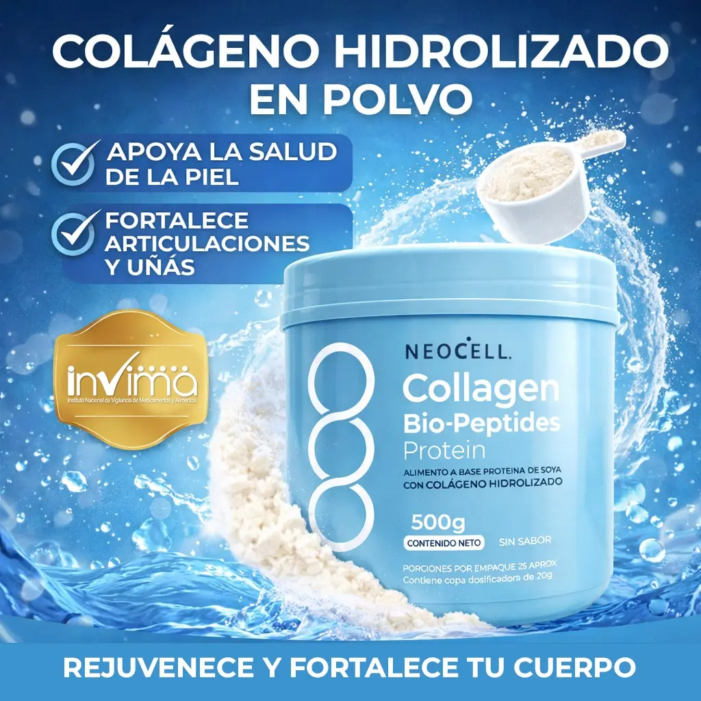 Colágeno hidrolizado bovino en polvo con proteína de soya Neocell 500 g - Nutre tu piel y fortalece tus articulaciones diariamente