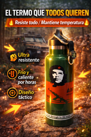 Termo táctico metálico con mosquetón y boquilla deportiva - mantiene tus bebidas frías o calientes durante horas