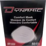 Caja negra Dynamic con 50 mascarillas de confort blancas tipo concha, diseño desechable y protectores contra polvo y polen.