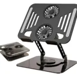 Soporte Plegable para Notebook de Acero al Carbono con Ventilador - Reduce el calor del equipo y mejora tu postura al trabajar