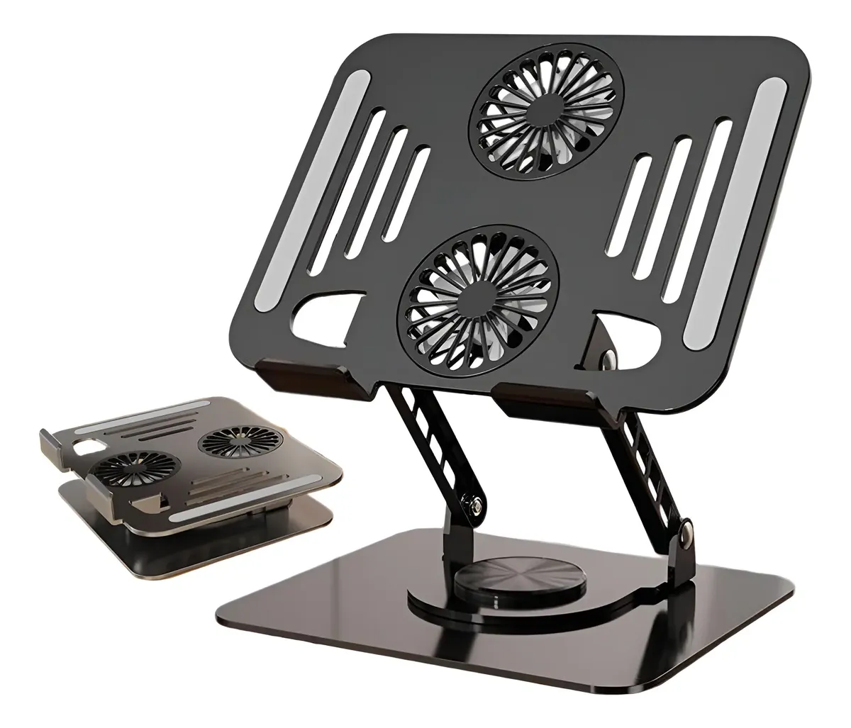 Soporte Plegable para Notebook de Acero al Carbono con Ventilador - Reduce el calor del equipo y mejora tu postura al trabajar