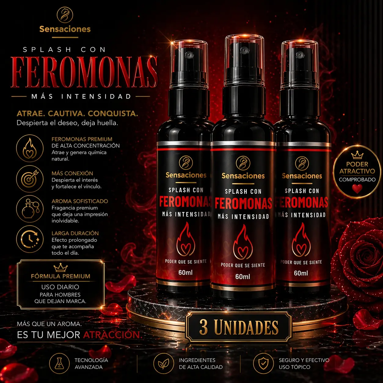 Detalle del set de body splash con feromonas