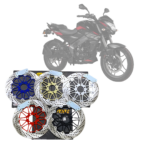 Disco de freno flotante 320mm para Pulsar NS, disponible en colores azul, dorado, plateado, rojo y negro con soporte de adaptación.