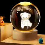 Lámpara LED 3D de cristal con diseño de oso y base de madera - Crea un ambiente cálido y relajante en dormitorios infantiles