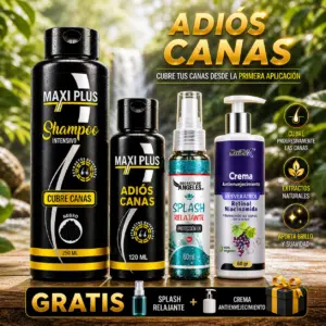 Set x2 shampoo cubre canas Maxiplus con obsequios incluidos