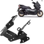 Soporte metálico negro para cúpula de Yamaha NMAX con base perforada y brazos laterales ajustables para reducir vibraciones en carretera