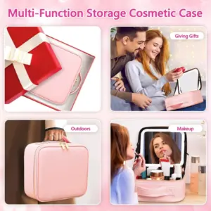 Cosmetiquera Organizadora de Maquillaje con Espejo y Luz LED Recargable