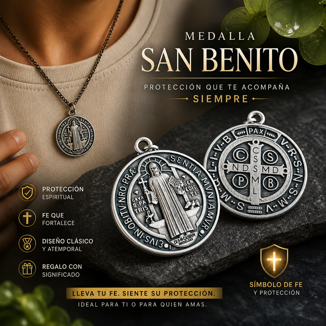 Medalla San Benito Premium de protección unisex en plata envejecida - Consigue bendición y fortaleza espiritual en cada momento diario