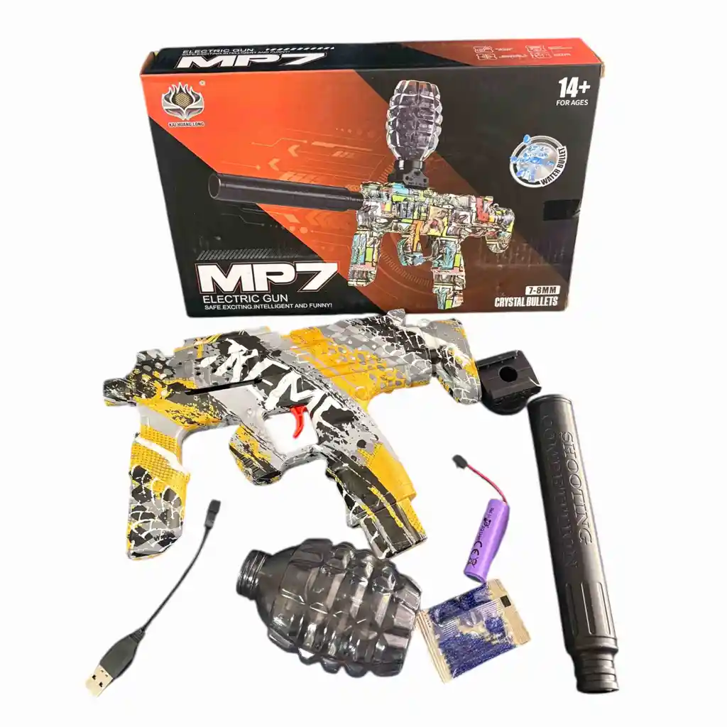 Pistola de Hidrogel MP7 Automática con Batería Recargable - Disfruta partidas tácticas al aire libre con máxima precisión