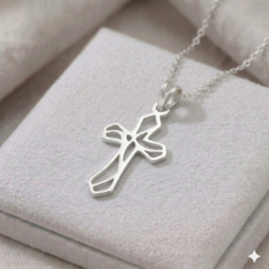 Cadena y Dije Cruz Silueta Grande Plata