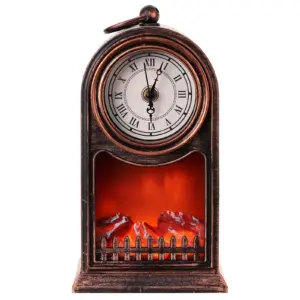 Vista frontal de la chimenea LED con reloj