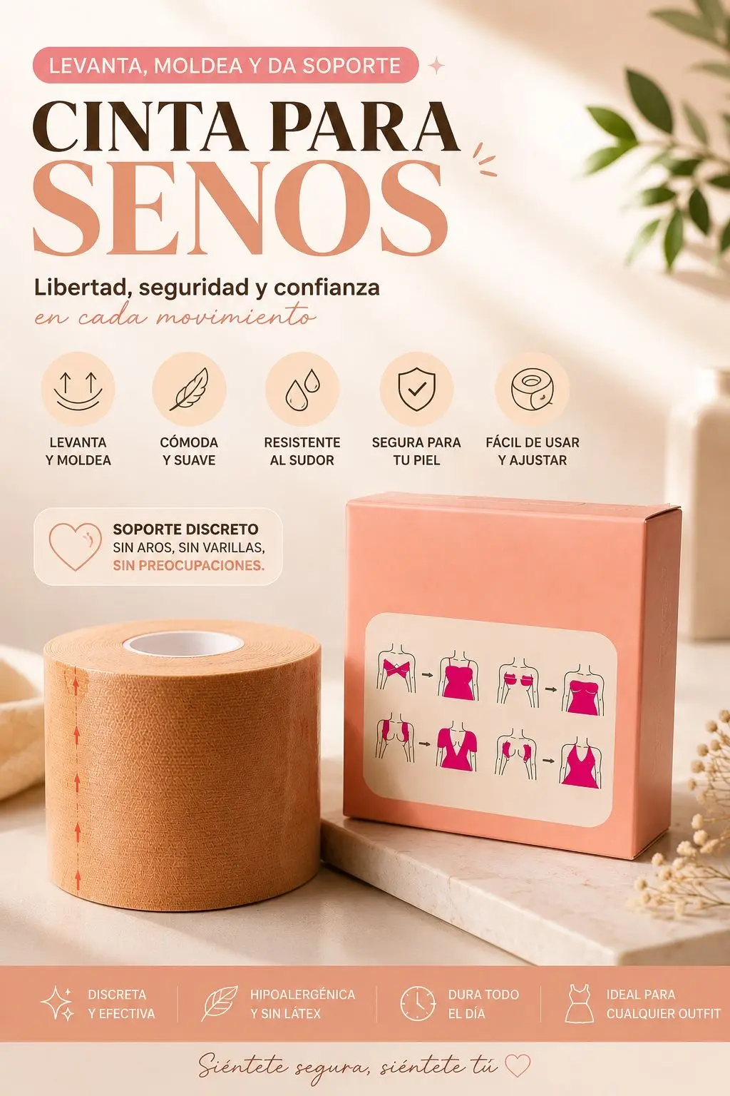 Cinta para senos adhesiva transpirable y resistente al sudor - levanta y moldea el pecho con total discreción