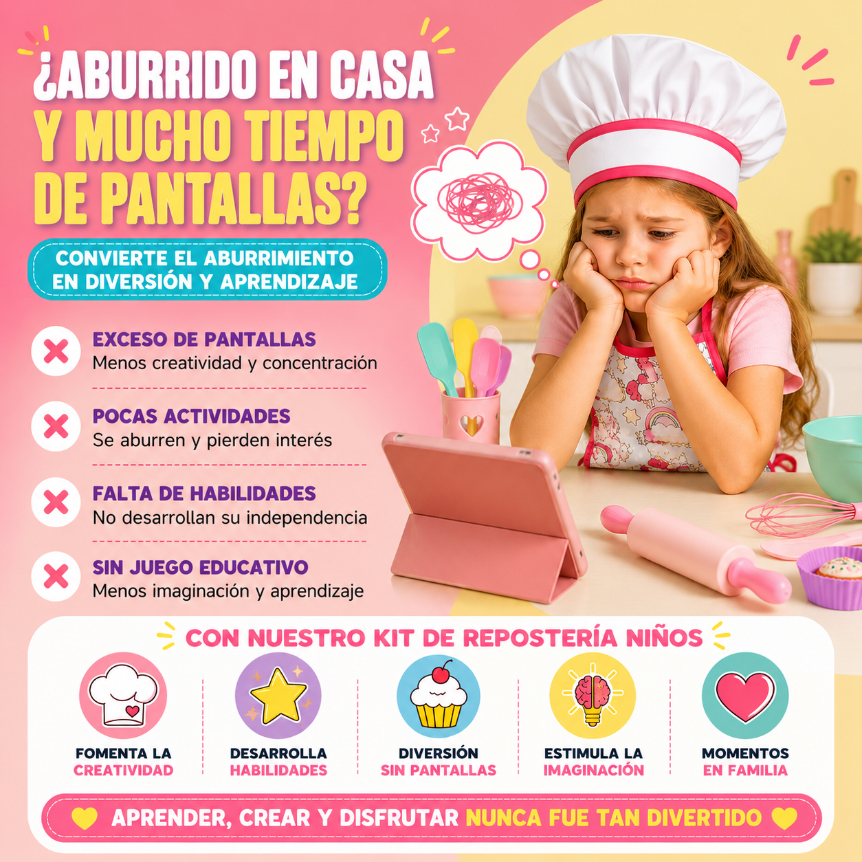 Kit de repostería para niños con delantal y gorro de 26 piezas - Estimula la creatividad culinaria mientras preparan postres en familia