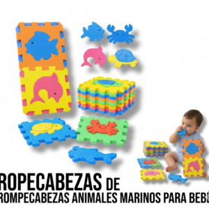 Set x2 rompecabezas de foami texturizado con figuras de animales marinos coloridos para proteger el piso de la habitación infantil.