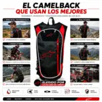 Mochila hidratante Alpinestars negra con detalles rojos para motocross, ciclismo y trail running, con diseño aerodinámico, resistente y ergonómico.