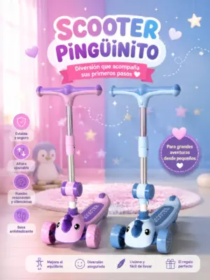 Scooter Infantil Pingüino de Tres Ruedas - Brinda estabilidad y paseos seguros