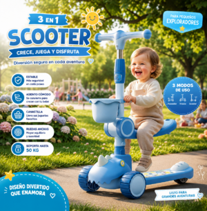 Scooter Infantil 3 en 1 Dinosaurio - Desarrolla equilibrio y motricidad en niños