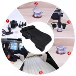 Colchón inflable negro flocado para carro, con bomba eléctrica de 12V, dos almohadas integradas y soporte inferior, instalado en los asientos traseros.