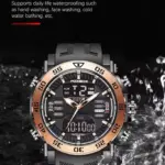 Reloj cronógrafo Foxbox para hombre con esfera negra, detalles en oro rosa y correa de caucho texturizada, resistente al agua hasta 50 metros.