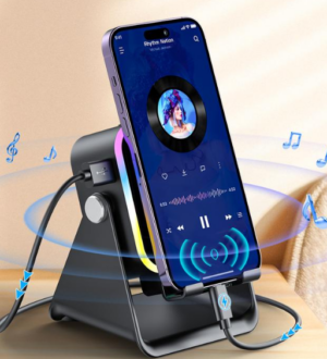 Set x2 Soporte altavoz inalambrico por induccion con luces RGB - Amplifica el sonido y organiza tu escritorio