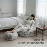 Sillón inflable ergonómico con puff reposapiés y antifaz para dormir con bluetooth integrado