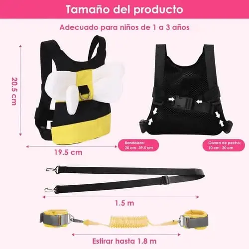 Arnés de seguridad ajustable para niñas con correa extensible y chaleco transpirable - Evita extravíos accidentales en lugares concurridos