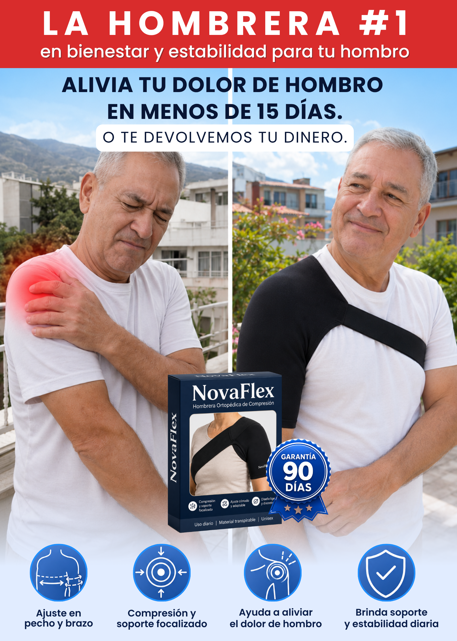 Set x2 Hombrera Ortopédica de Compresión Ajustable Novaflex - Recupera la estabilidad y reduce las molestias diarias