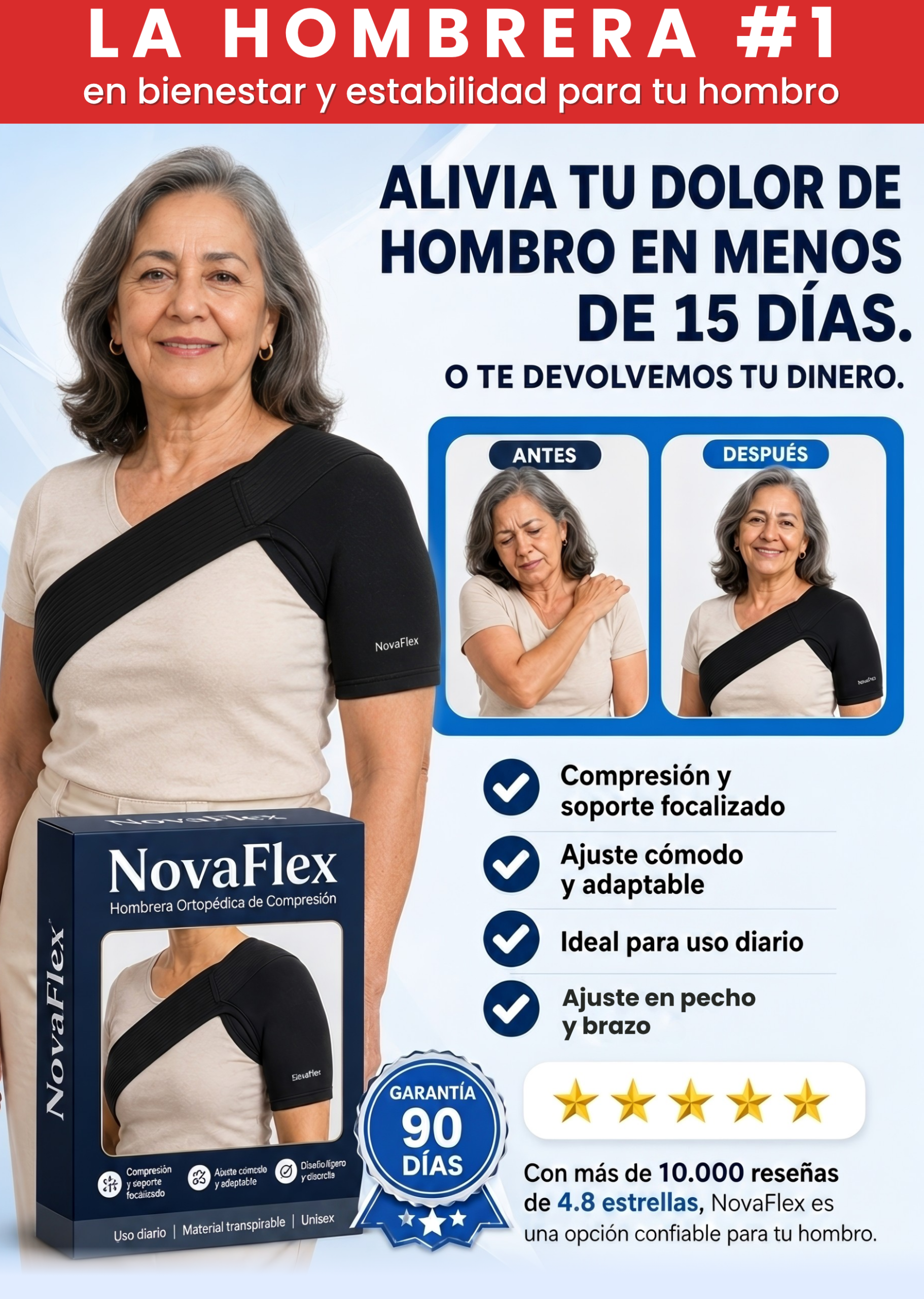 Set x2 Hombrera Ortopédica de Compresión Ajustable Novaflex - Recupera la estabilidad y reduce las molestias diarias