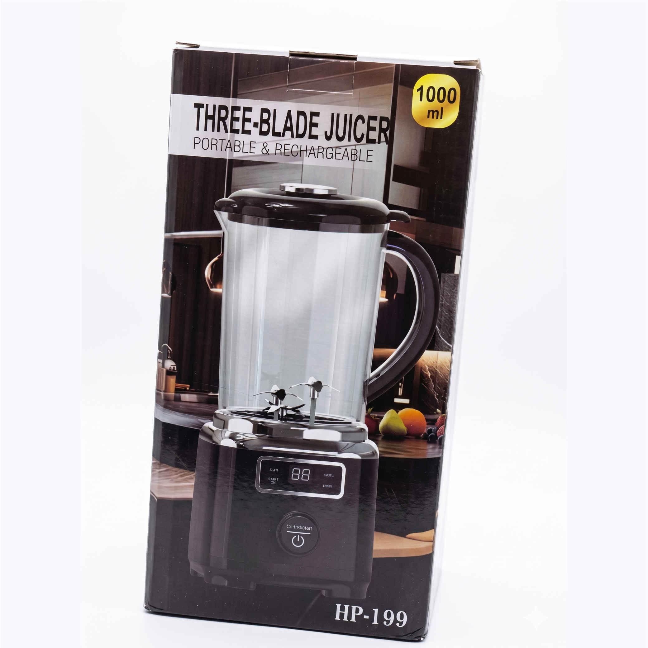Licuadora Portátil Recargable 1000ml Three-Blade Juicer con Pantalla LCD