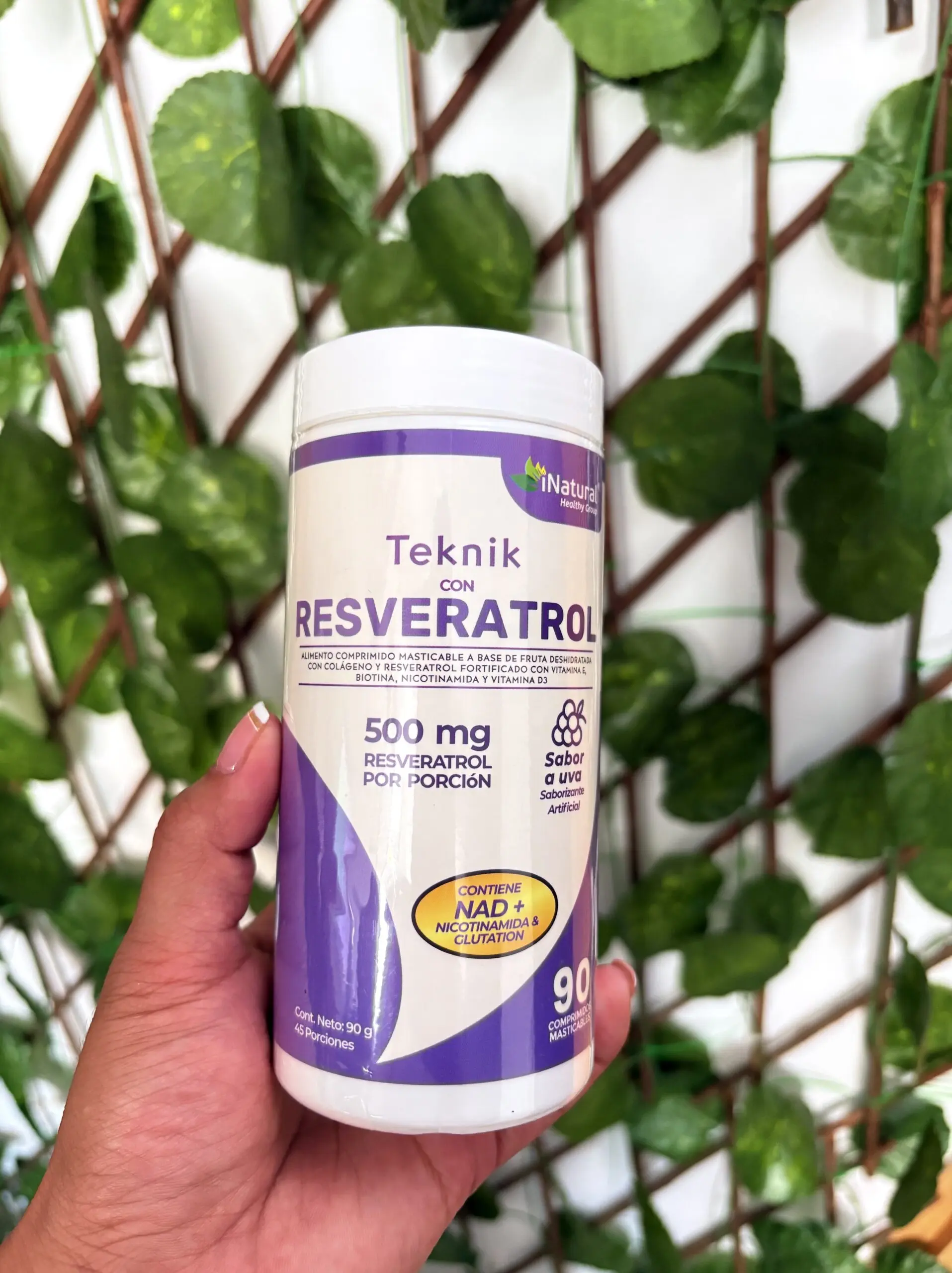 Resveratrol 500 mg masticable con glutatión y nicotinamida - Protege tu piel y revitaliza tus células
