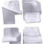 Herramientas metálicas plateadas para correas automotrices, con piezas grabadas 'INSTALL' y 'REMOVE' vistas desde distintos ángulos.