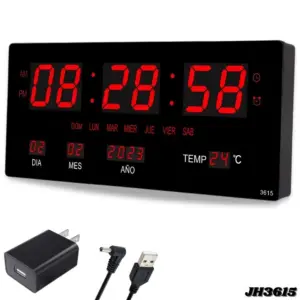 Reloj de Pared Digital LED JH3615 con Temperatura y Calendario - Muestra la hora clara a distancia