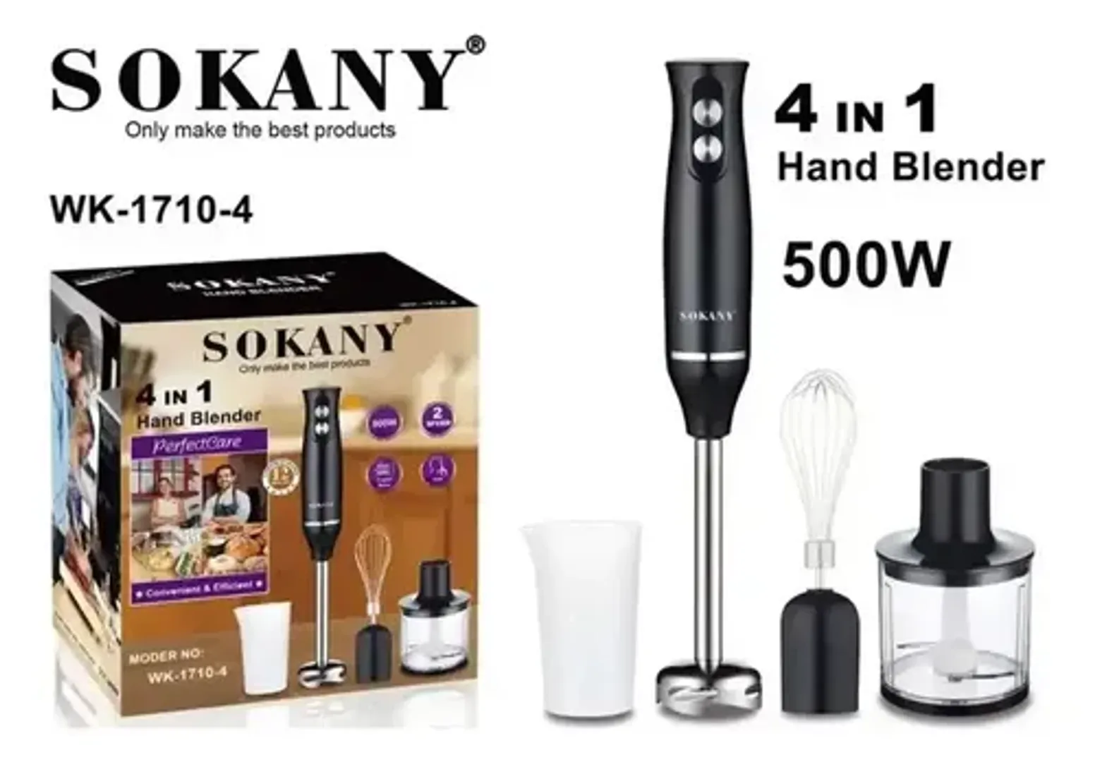 Licuadora de Mano Sumergible Sokany 4 en 1 - Simplifica la preparación de tus comidas diarias