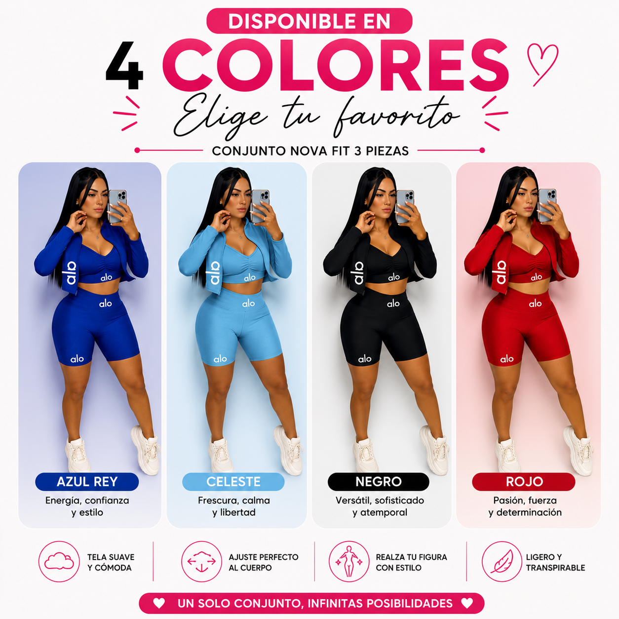 Conjunto deportivo Nova Fit de tres piezas para mujer - Disfrutas máxima comodidad y estilo en tus entrenamientos y viajes