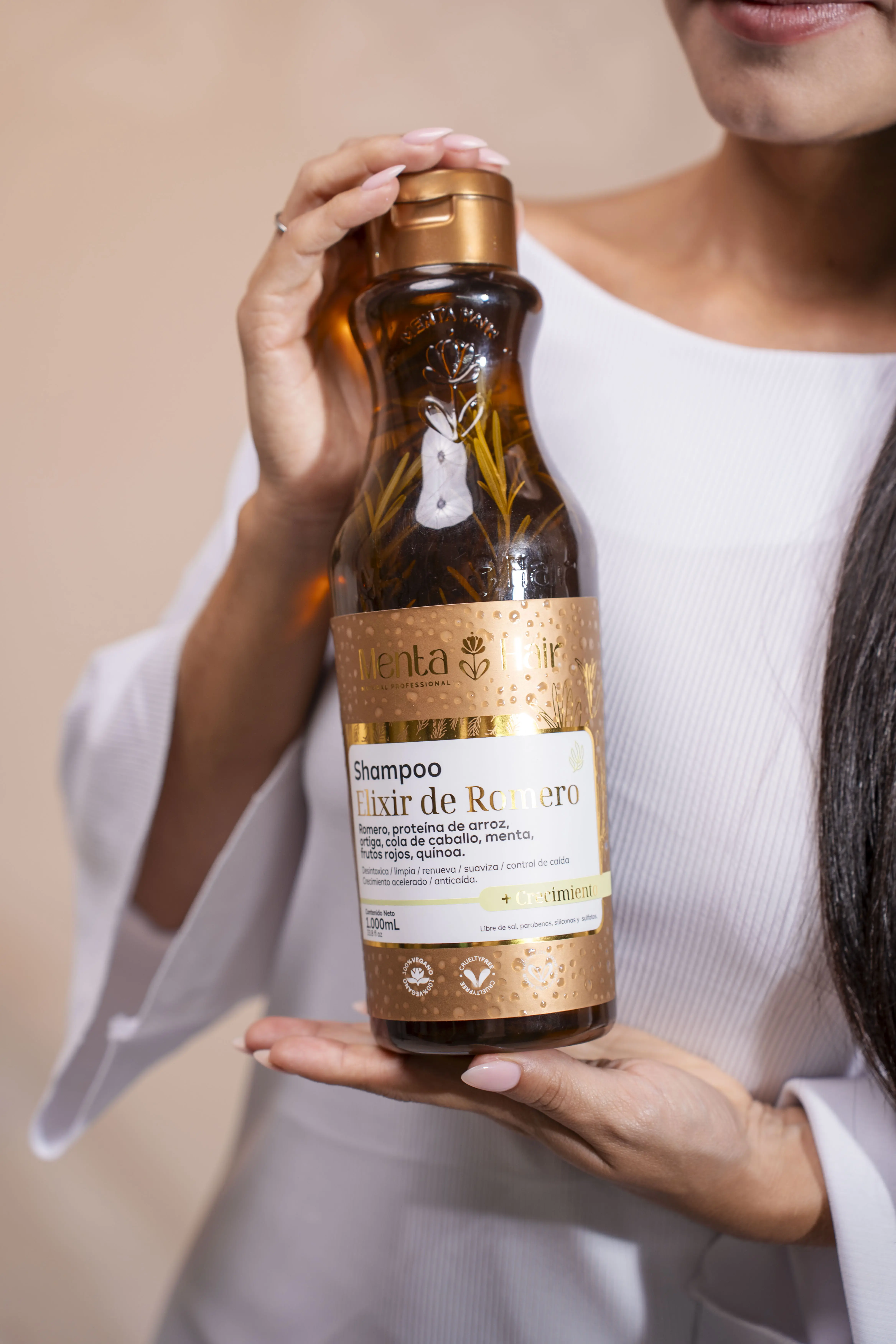 Detalle del envase del shampoo elixir de romero x1000 ml