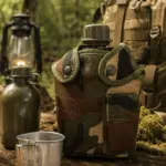 Termo militar con vaso metálico y estuche camuflado para camping - Garantiza una hidratación segura durante tus excursiones al aire libre