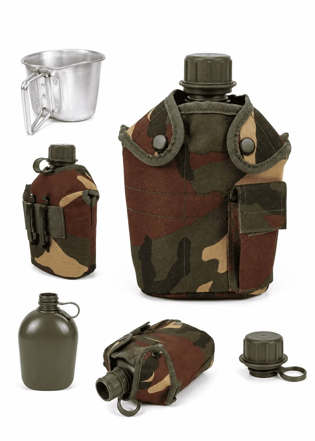 Termo militar con vaso metálico y estuche camuflado para camping - Garantiza una hidratación segura durante tus excursiones al aire libre