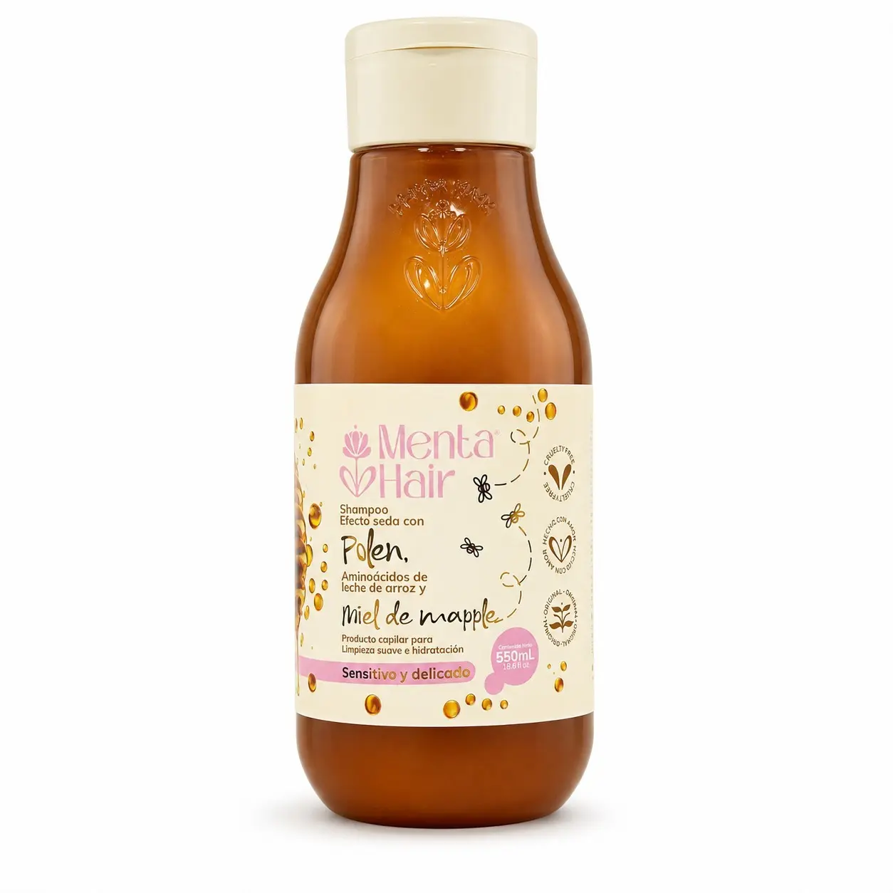 Detalle del shampoo miel de maple efecto seda
