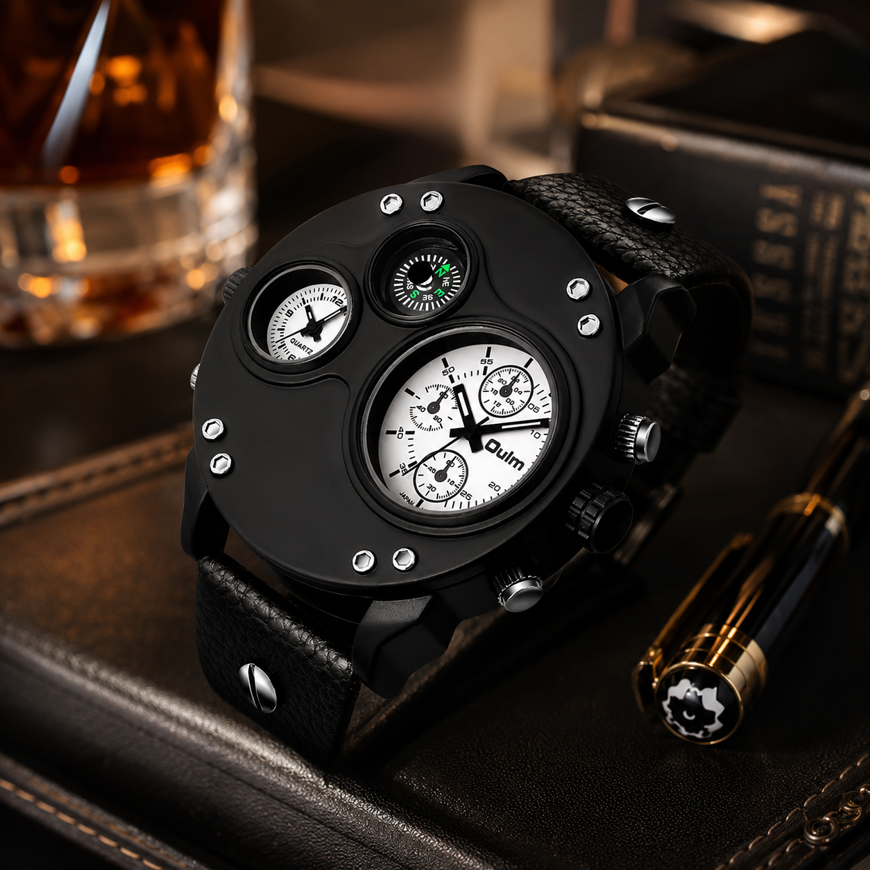 Reloj de pulsera militar Oulm 3741 con doble hora y brújula - Controla dos zonas horarias mientras disfrutas un diseño robusto
