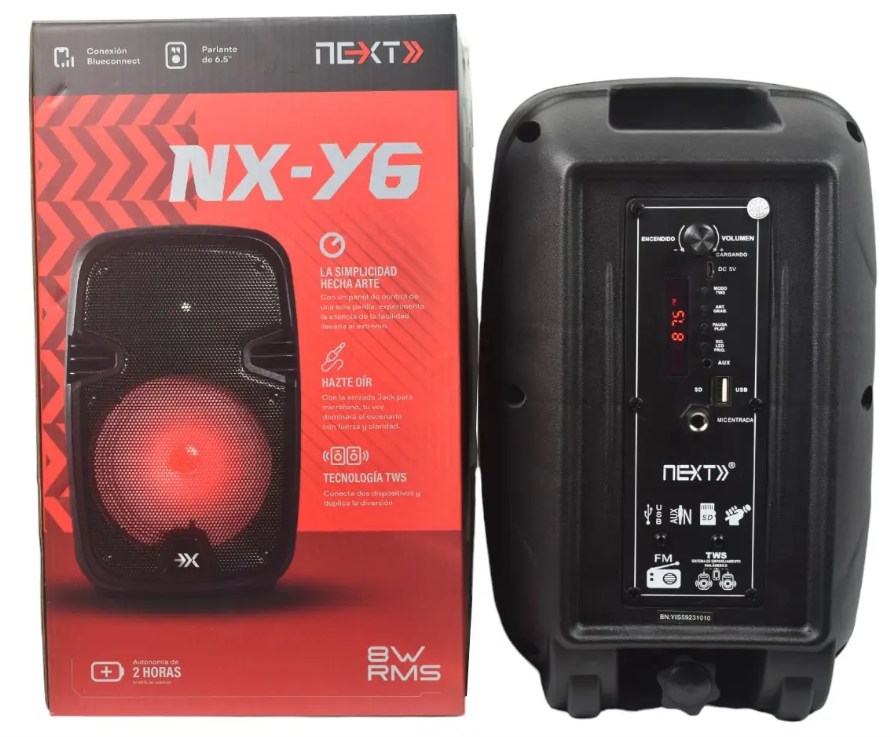 Parlante Bluetooth portátil Next de 16W RMS con luces LED - Disfruta sonido claro y alta portabilidad en reuniones