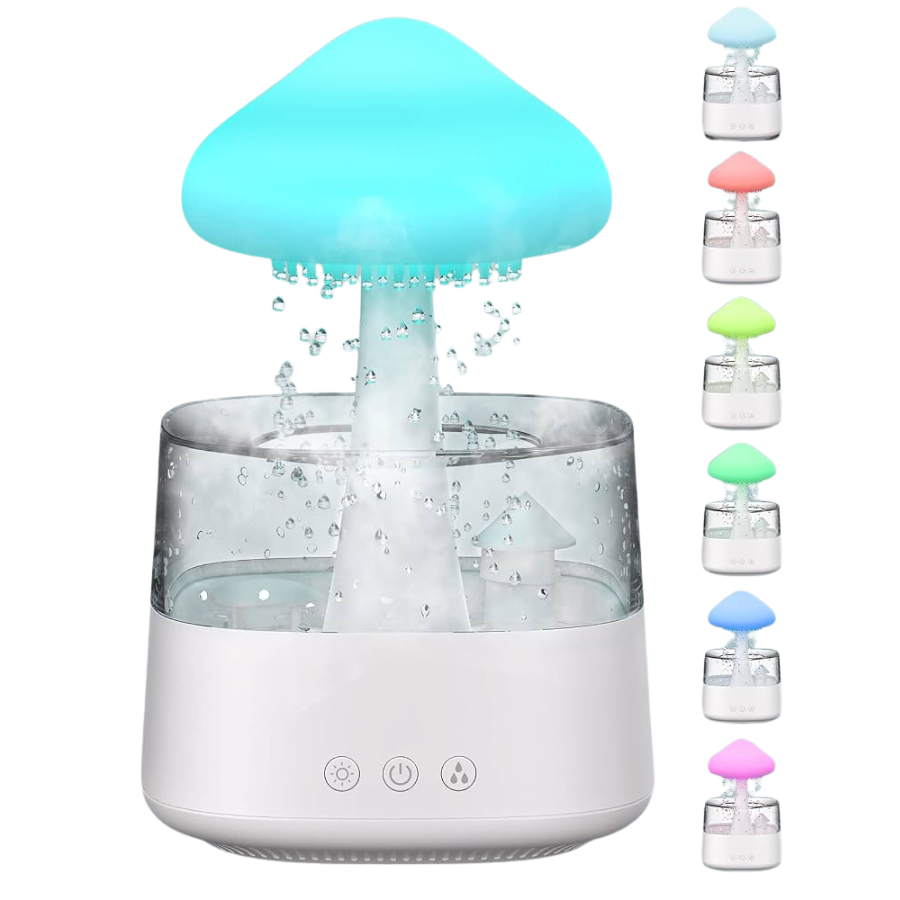 Humidificador ultrasónico de lluvia diseño hongo con parlante Bluetooth y luz LED - Mejora la calidad del aire mientras disfrutas música relajante