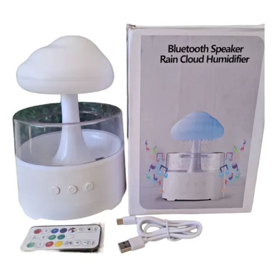 Humidificador ultrasónico de lluvia diseño hongo con parlante Bluetooth y luz LED - Mejora la calidad del aire mientras disfrutas música relajante
