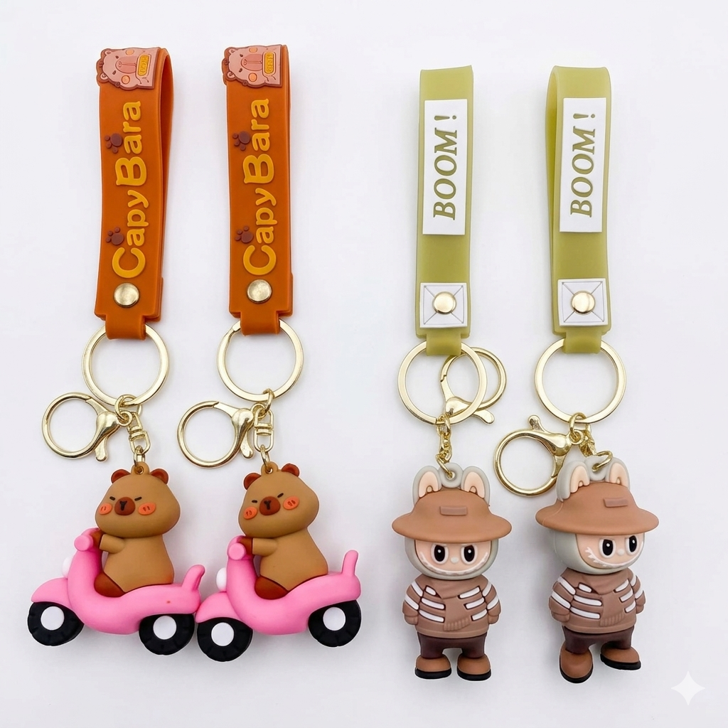Set x3 Llavero de silicona grande diseño Labubu para mochila - Decora y personaliza tus llaves diariamente
