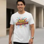 Camiseta de cumpleaños unisex con diseño salpicaduras multicolor de algodón - Destaca en tu celebración con estilo y comodidad - Imagen 4