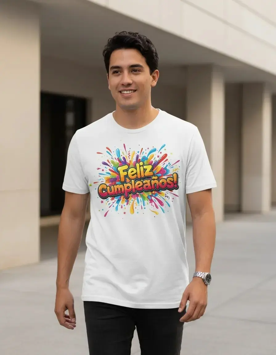 Camiseta de cumpleaños unisex con diseño salpicaduras multicolor de algodón - Destaca en tu celebración con estilo y comodidad