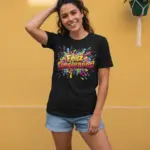 Camiseta de cumpleaños unisex con diseño salpicaduras multicolor de algodón - Destaca en tu celebración con estilo y comodidad - Imagen 3