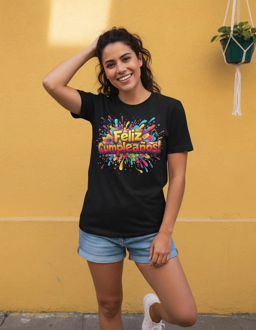 Camiseta de cumpleaños unisex con diseño salpicaduras multicolor de algodón - Destaca en tu celebración con estilo y comodidad