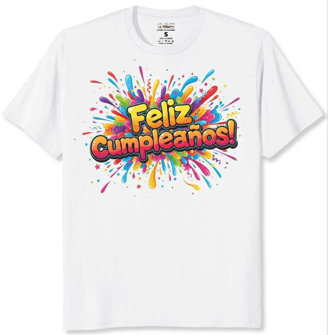 Camiseta de cumpleaños unisex con diseño salpicaduras multicolor de algodón - Destaca en tu celebración con estilo y comodidad