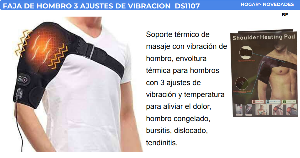 Faja térmica ajustable colocada en el hombro con panel de control de temperatura y vibración